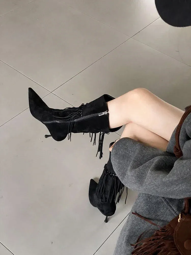 Fringe Thin High Heels Knee-High Boots