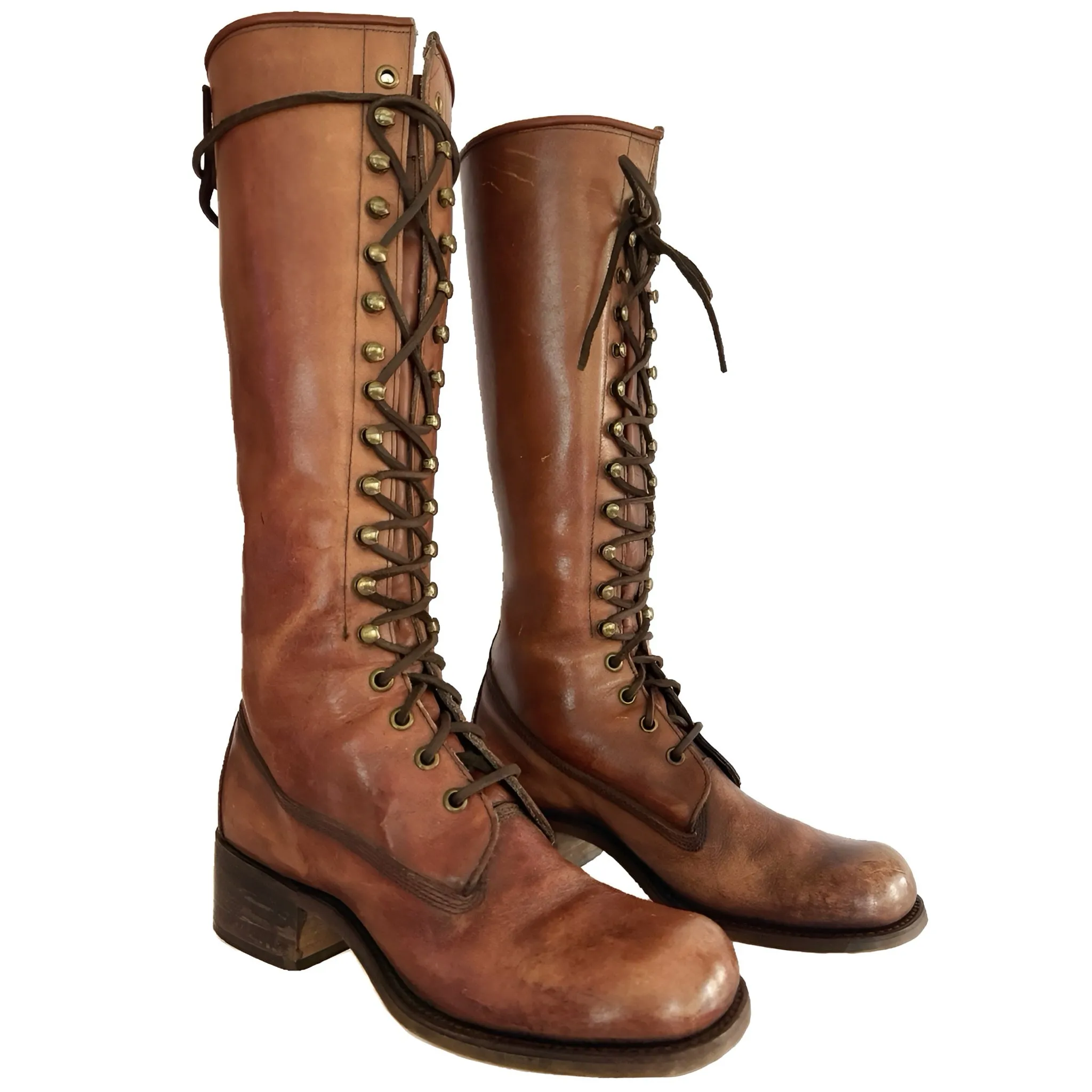 FRYE Vintage Campus Black Label Lace Up Knee High Boots