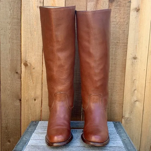 FRYE Vintage Tall Knee High Brown Leather Campus Boho Western Boots
