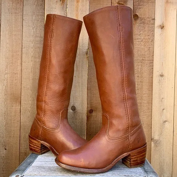 FRYE Vintage Tall Knee High Brown Leather Campus Boho Western Boots