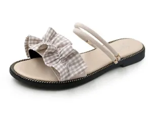 Gingham Print Ruffle Strap Flats