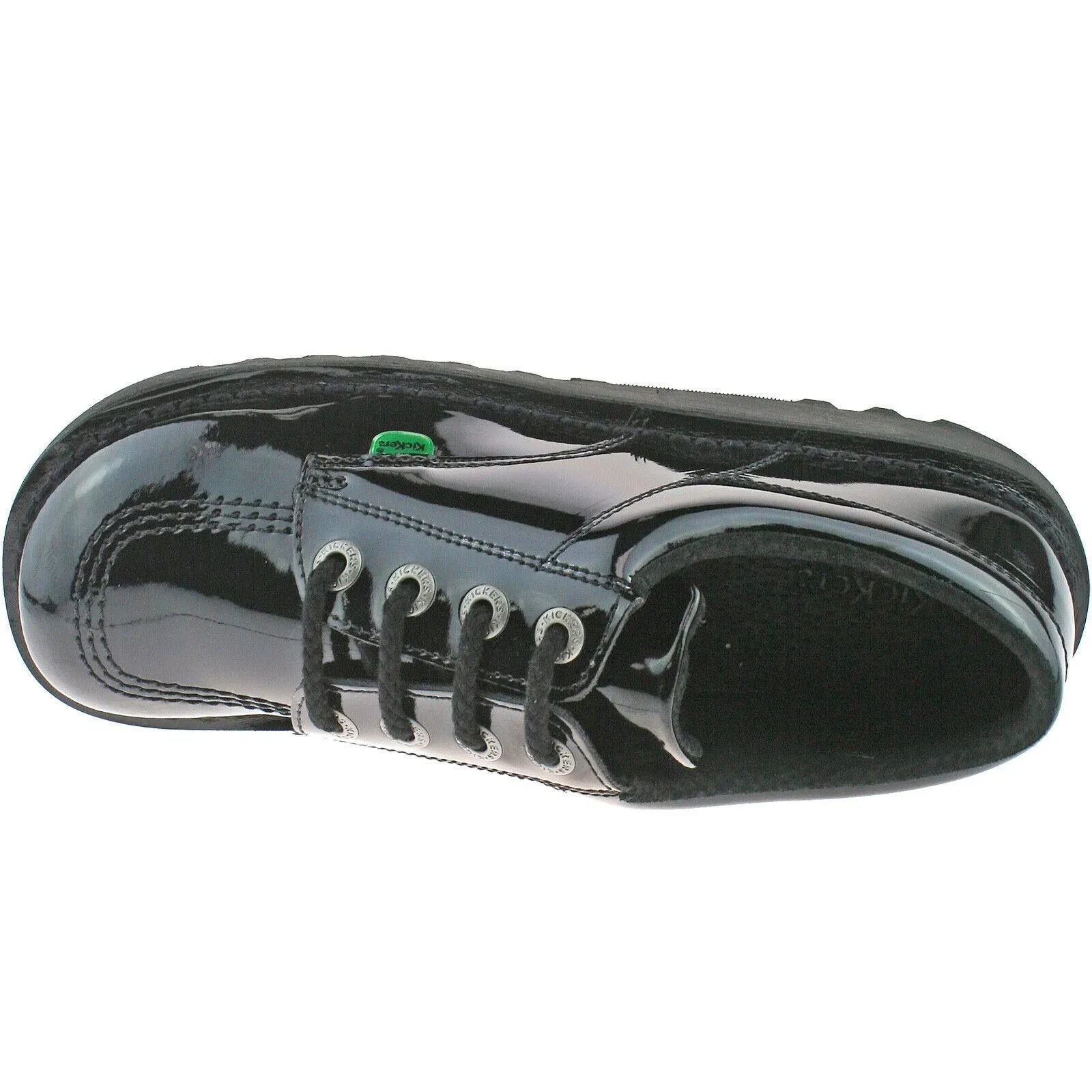 Girls Kickers Black School Shoes Youths Patent Kick Lo 1-13499