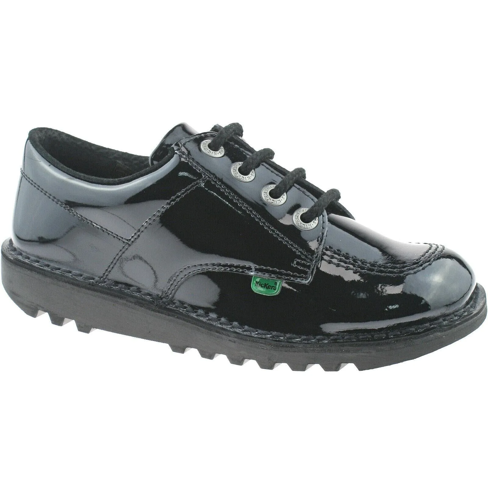 Girls Kickers Black School Shoes Youths Patent Kick Lo 1-13499