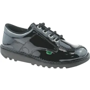 Girls Kickers Black School Shoes Youths Patent Kick Lo 1-13499