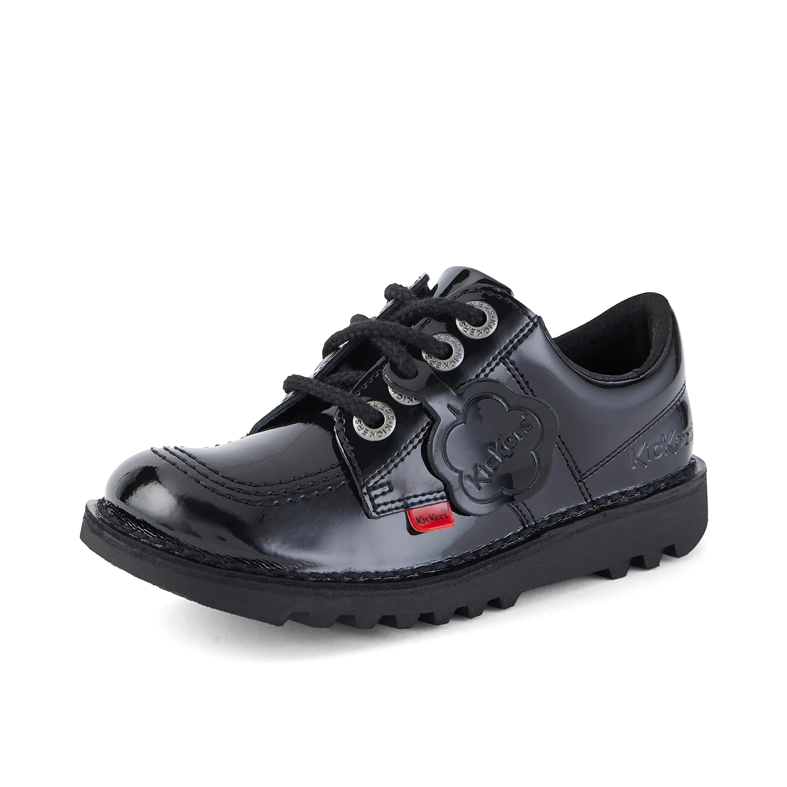 Girls Kickers Black School Shoes Youths Patent Kick Lo 1-13499