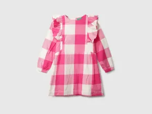 Girls Pink Long Sleeve Check Dress