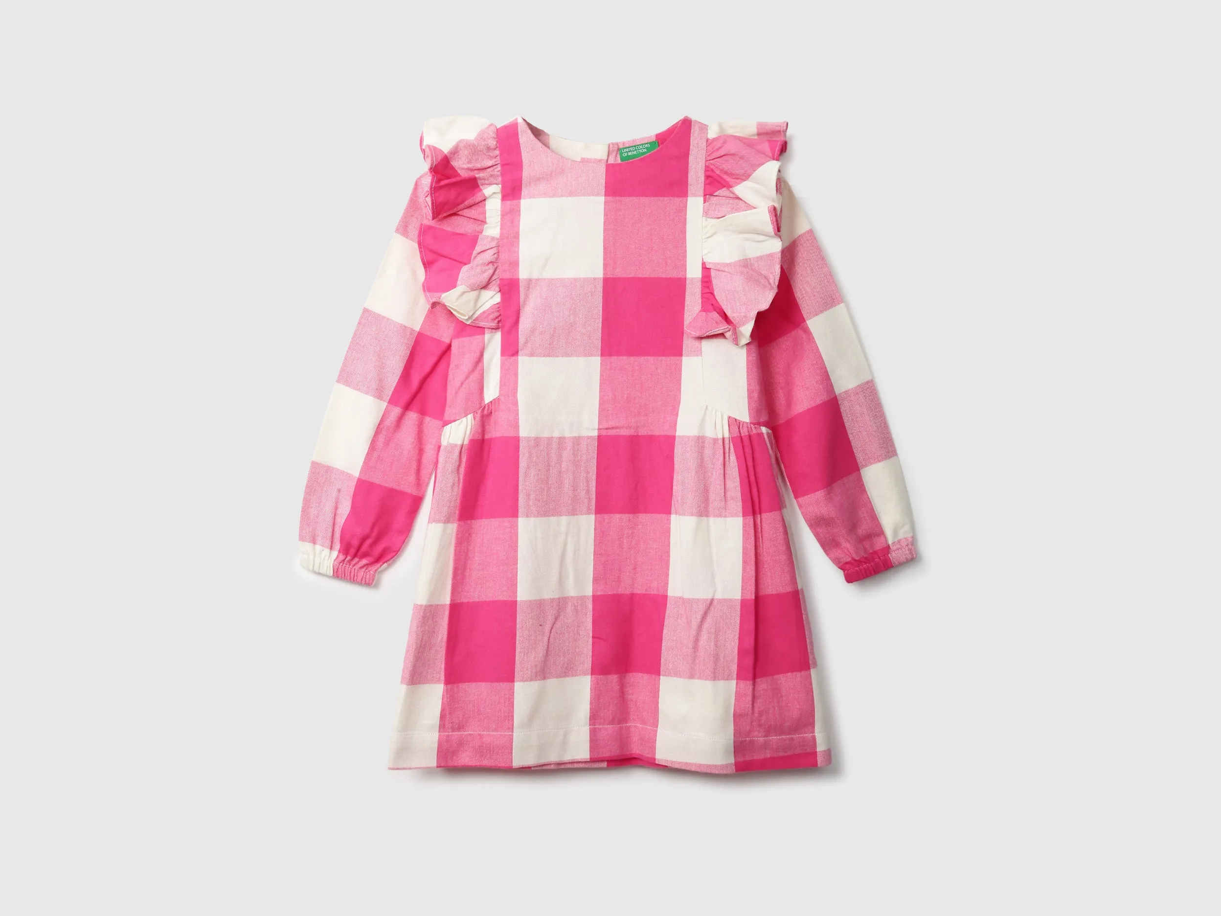 Girls Pink Long Sleeve Check Dress