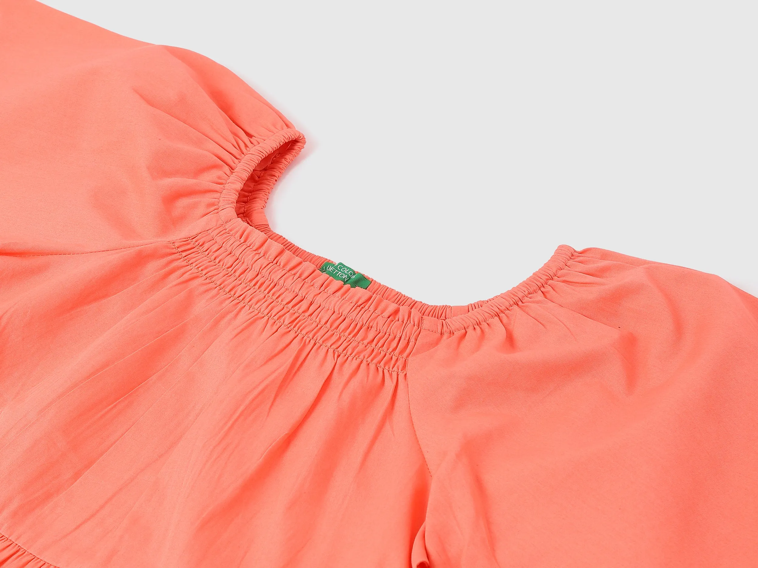 Girls Solid Round Neck Dress