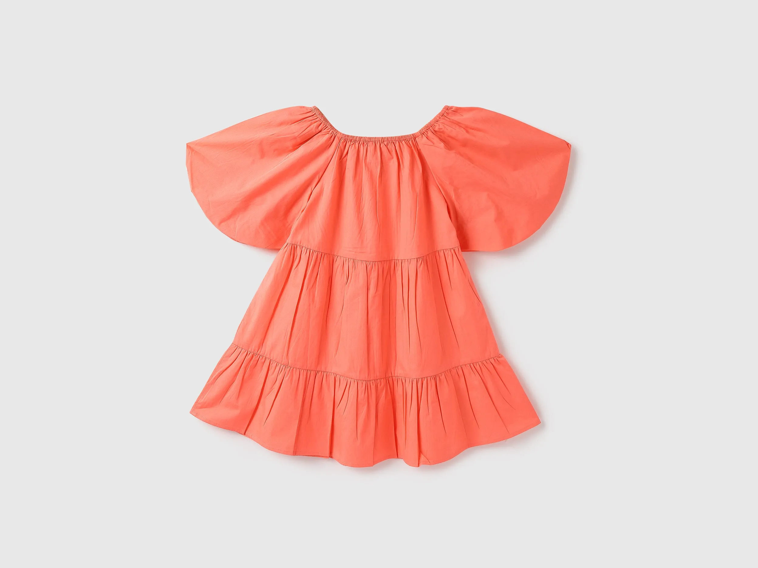 Girls Solid Round Neck Dress