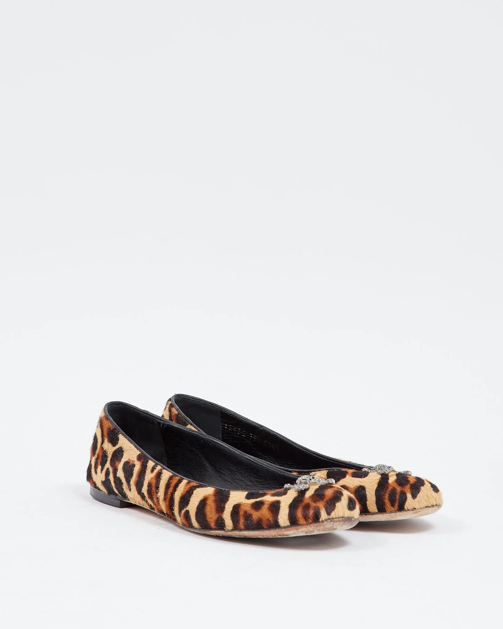 Giuseppe Zanotti Cheetah Print Pony Hair Skull Ballerina Flats - 38.5