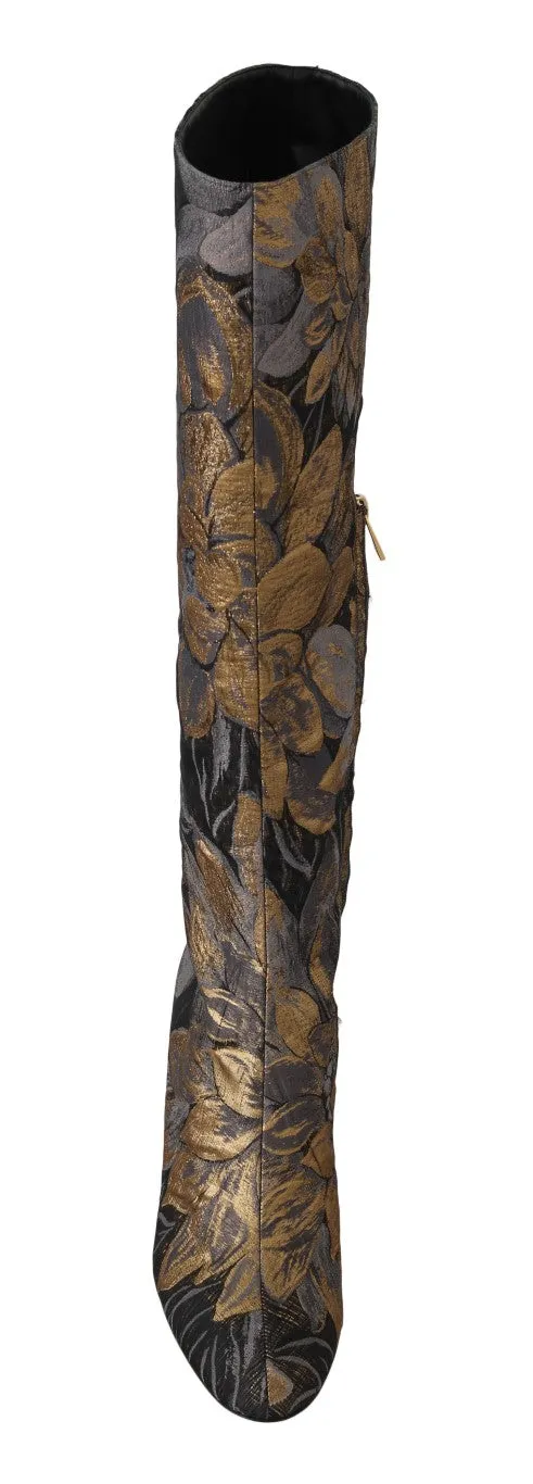 Gold Jacquard High Knee Boots