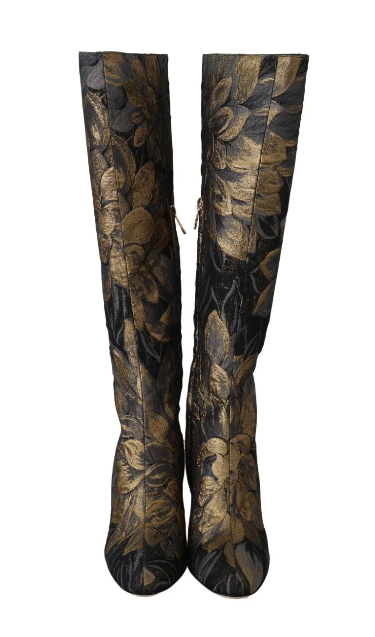 Gold Jacquard High Knee Boots