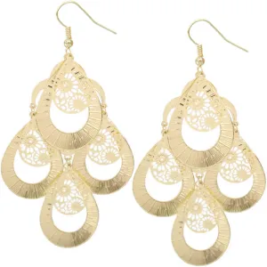Gold Large Filigree Teardrop Dangle Earrings