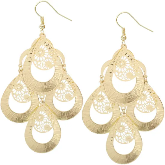 Gold Large Filigree Teardrop Dangle Earrings