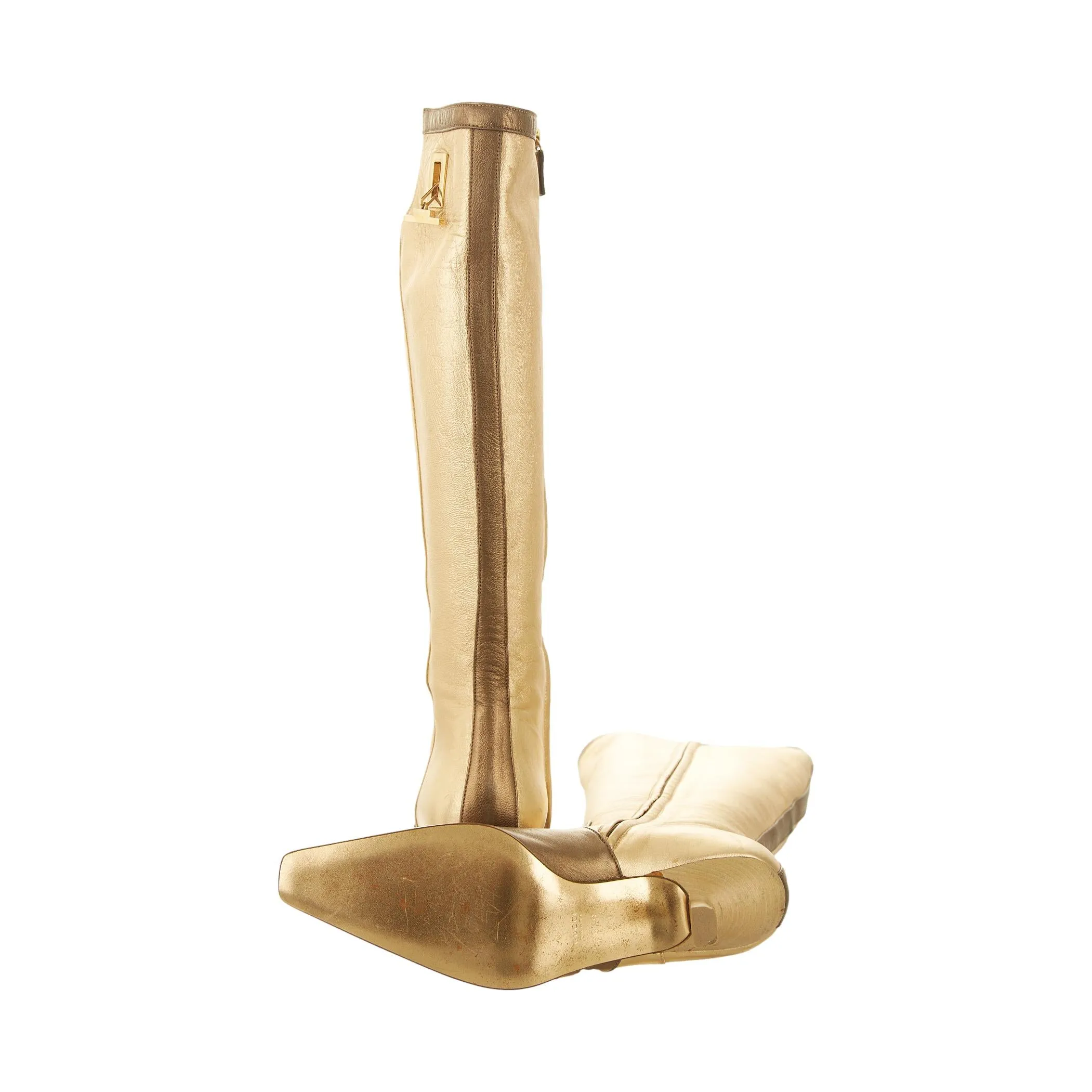 Gucci Gold Knee High Boots