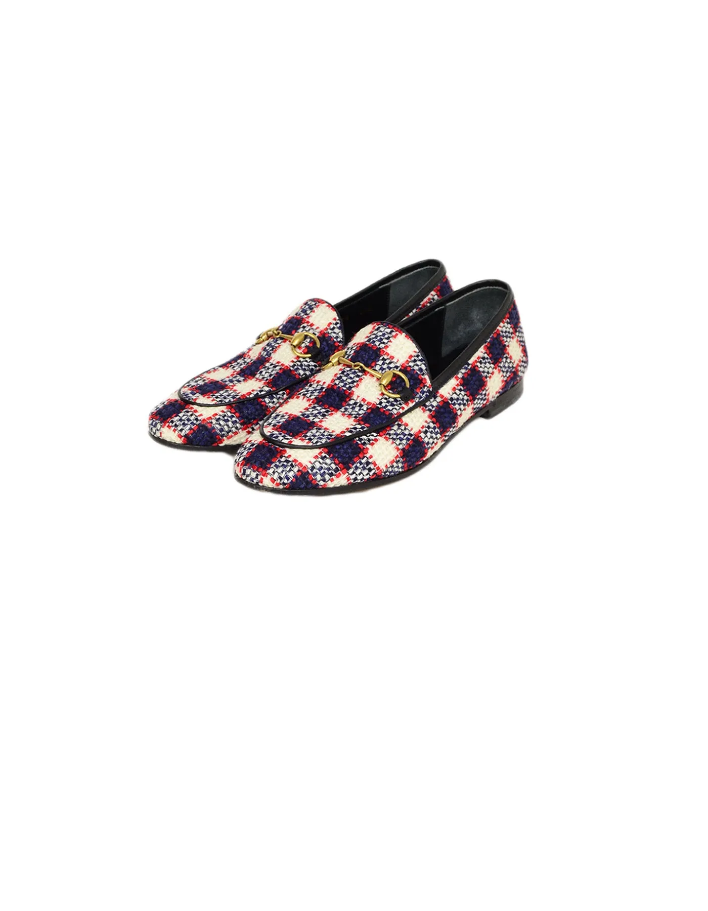 Gucci Plaid New Jordaan Vintage Tweed Check Loafers sz 38