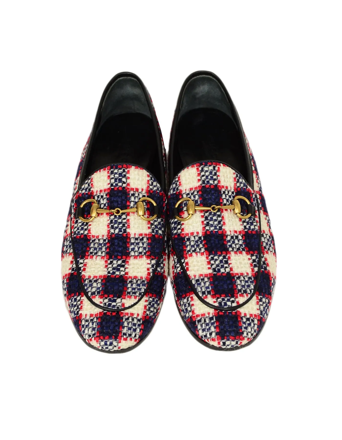Gucci Plaid New Jordaan Vintage Tweed Check Loafers sz 38