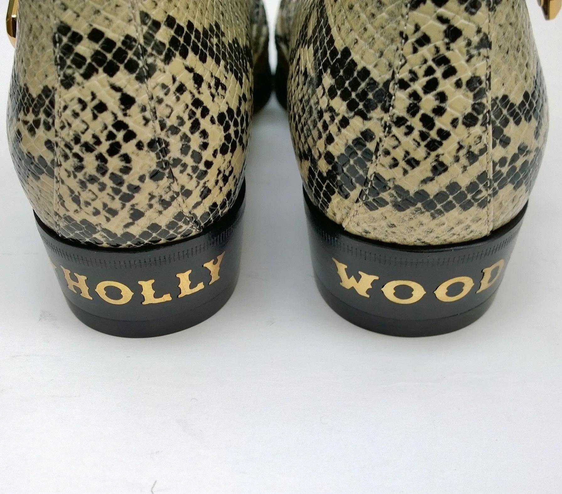 Gucci Python Print Leather Ankle Boots with Gold Logo Buckles Shoes Avana