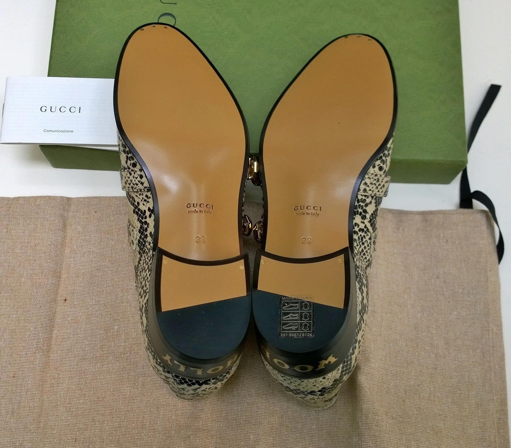 Gucci Python Print Leather Ankle Boots with Gold Logo Buckles Shoes Avana