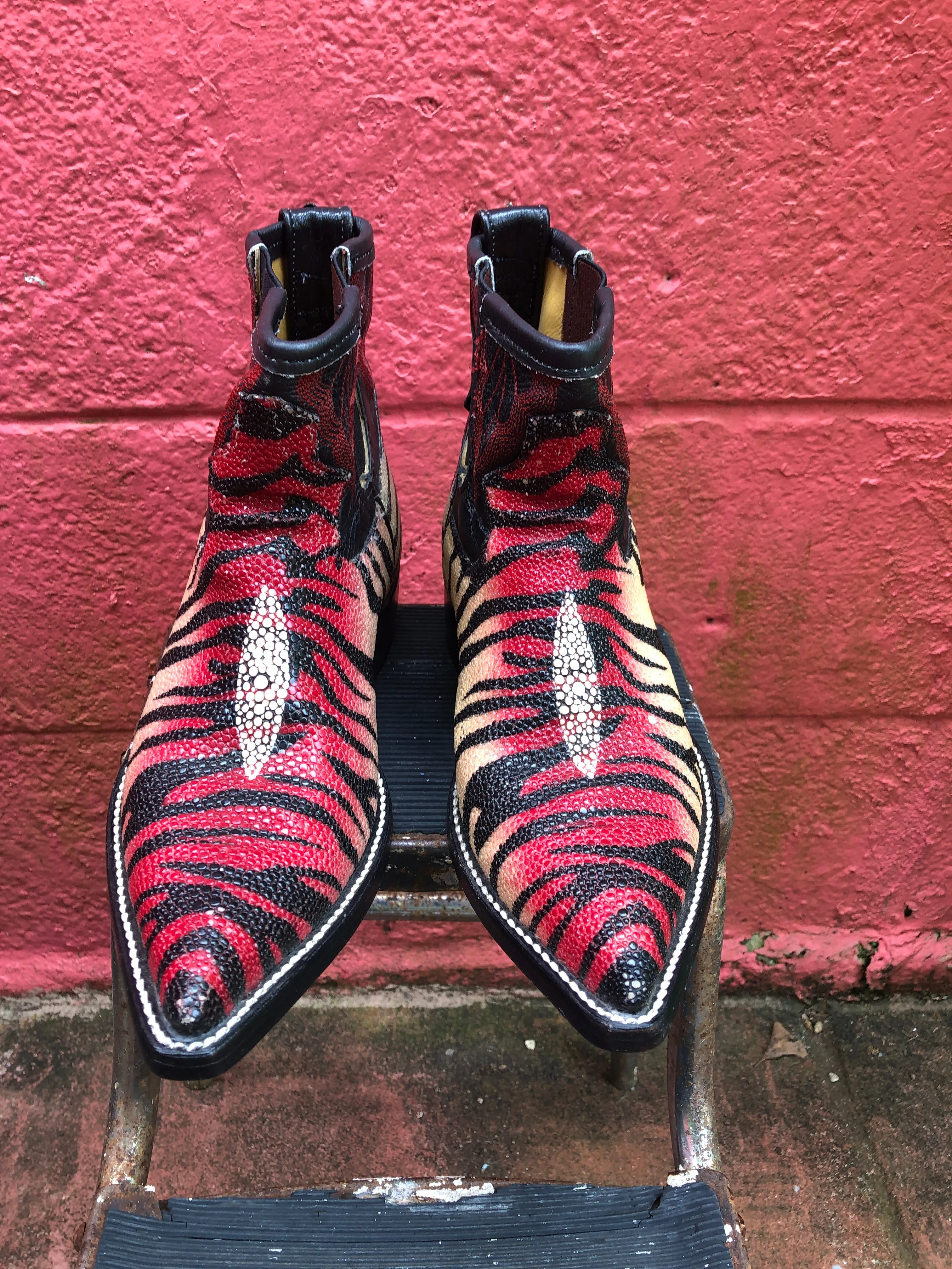 Hand painted stingray ankle cowboy boots
