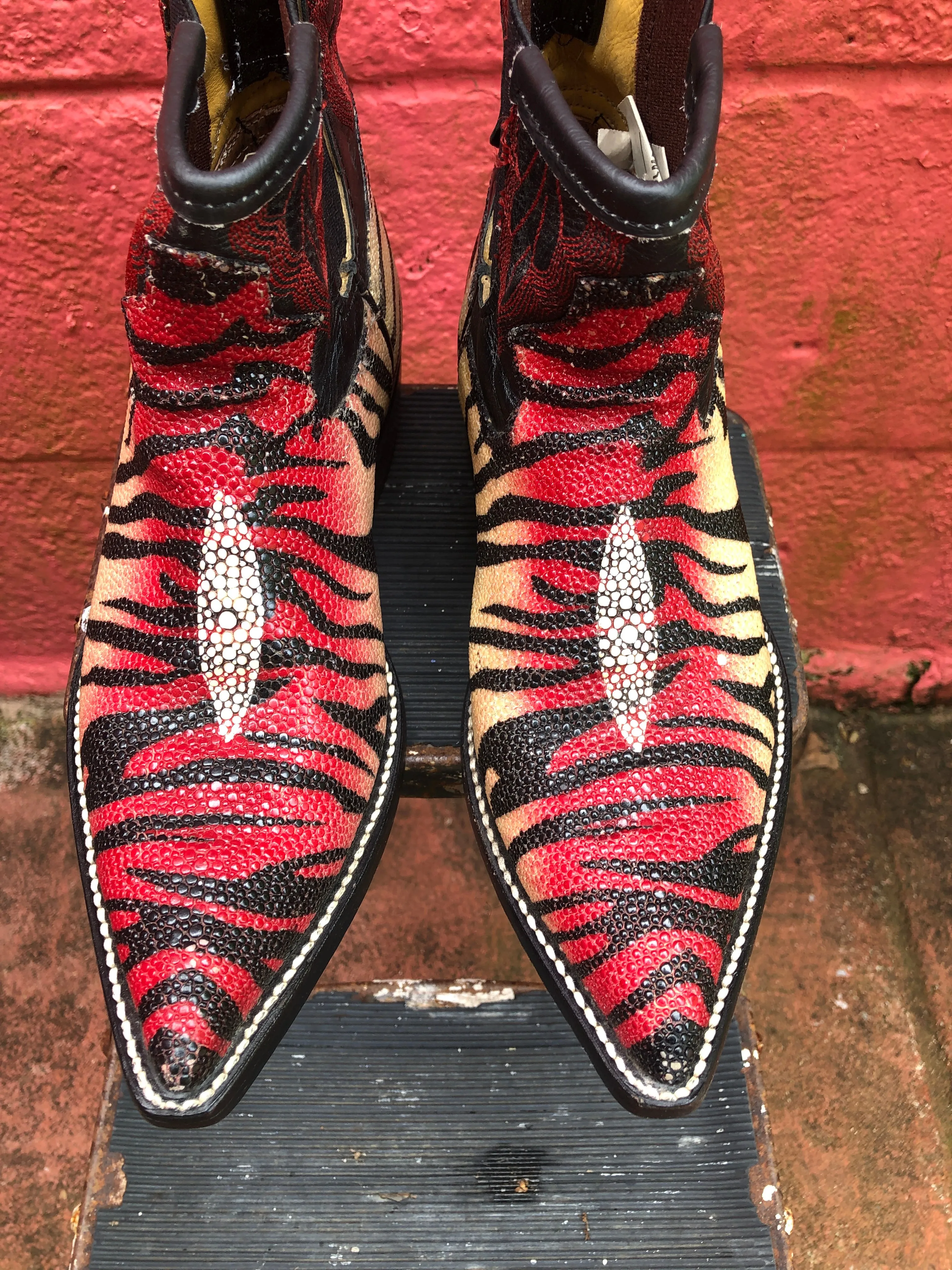 Hand painted stingray ankle cowboy boots