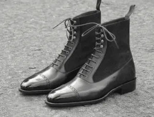 Handmade Brogue Dress Boots, Lace-Up Leather Suede Ankle Boots