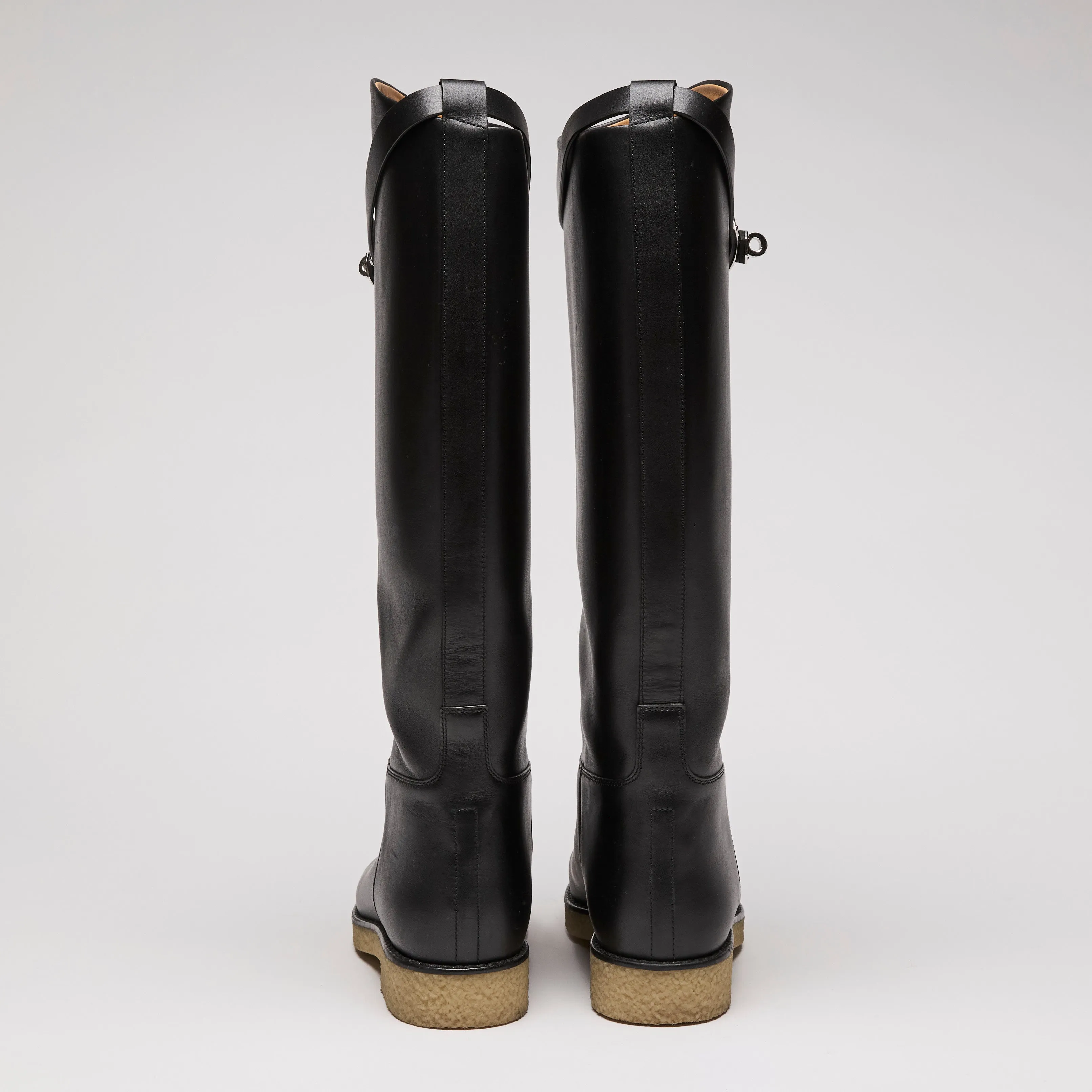 Hermès Black Leather Knee-High Jumping Boots Size 37