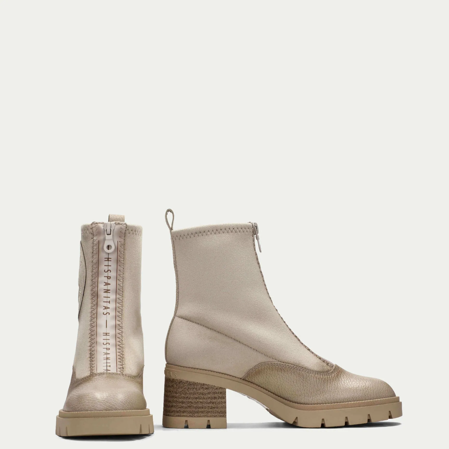 Hispanitas Cream Leather Front Zip Boots