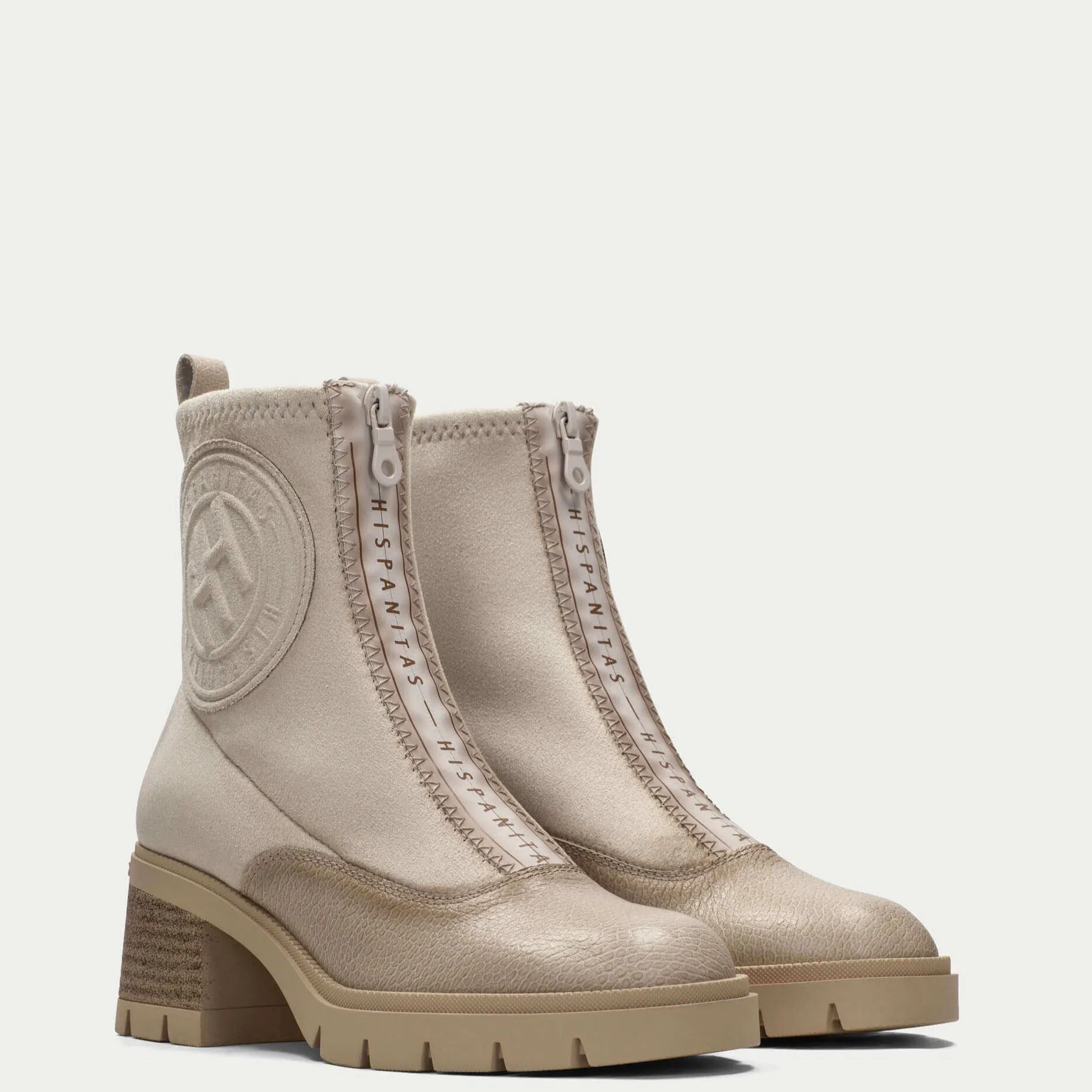 Hispanitas Cream Leather Front Zip Boots