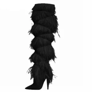 Inspired "Rihanna" Fringe Knee High Boots
