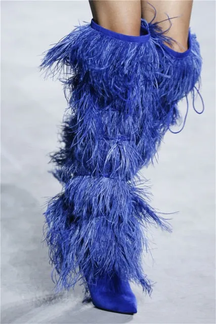 Inspired "Rihanna" Fringe Knee High Boots