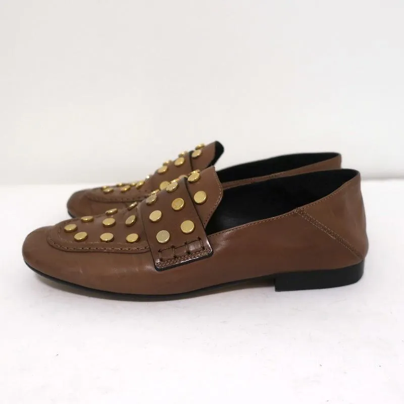 Isabel Marant Feenie Convertible Loafers Brown Studded Leather Flats Size 36
