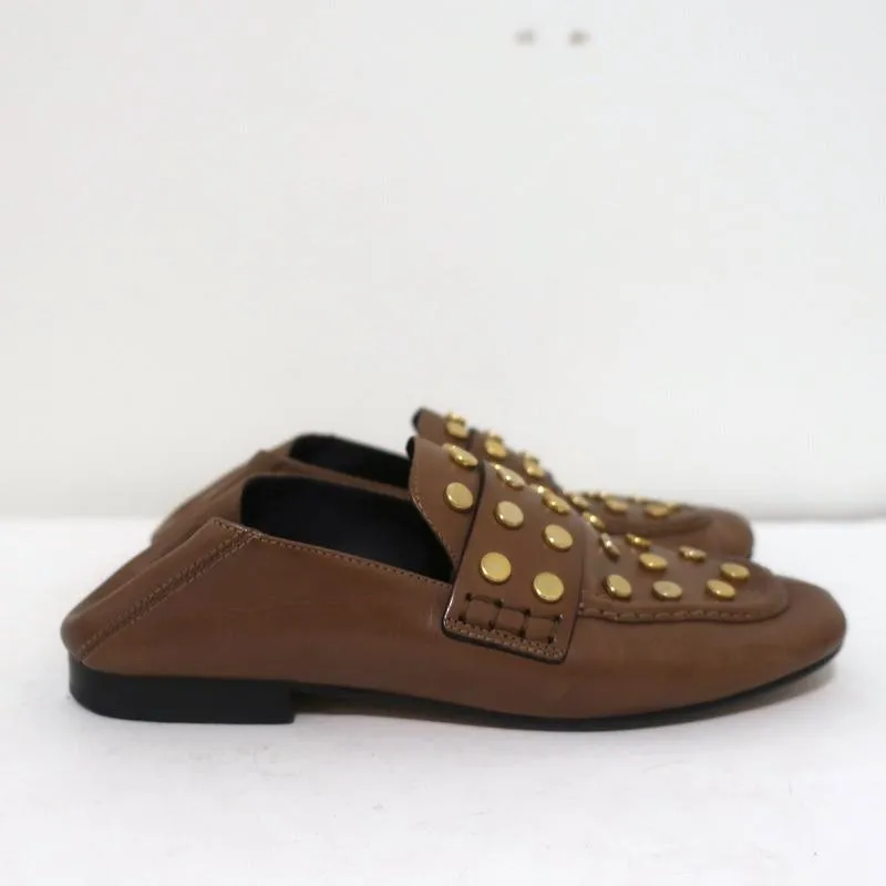Isabel Marant Feenie Convertible Loafers Brown Studded Leather Flats Size 36