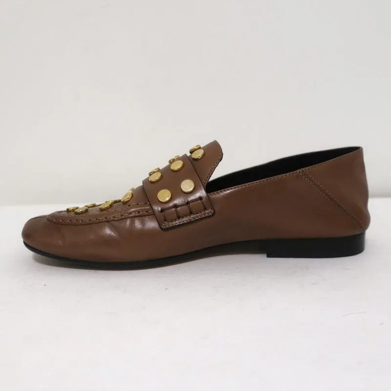 Isabel Marant Feenie Convertible Loafers Brown Studded Leather Flats Size 36