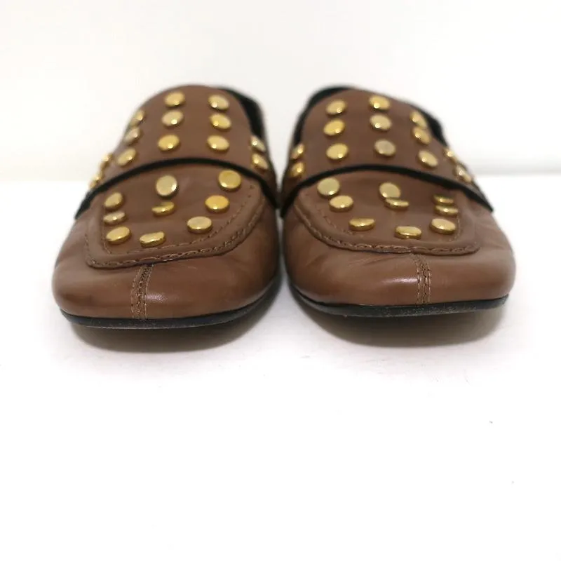 Isabel Marant Feenie Convertible Loafers Brown Studded Leather Flats Size 36