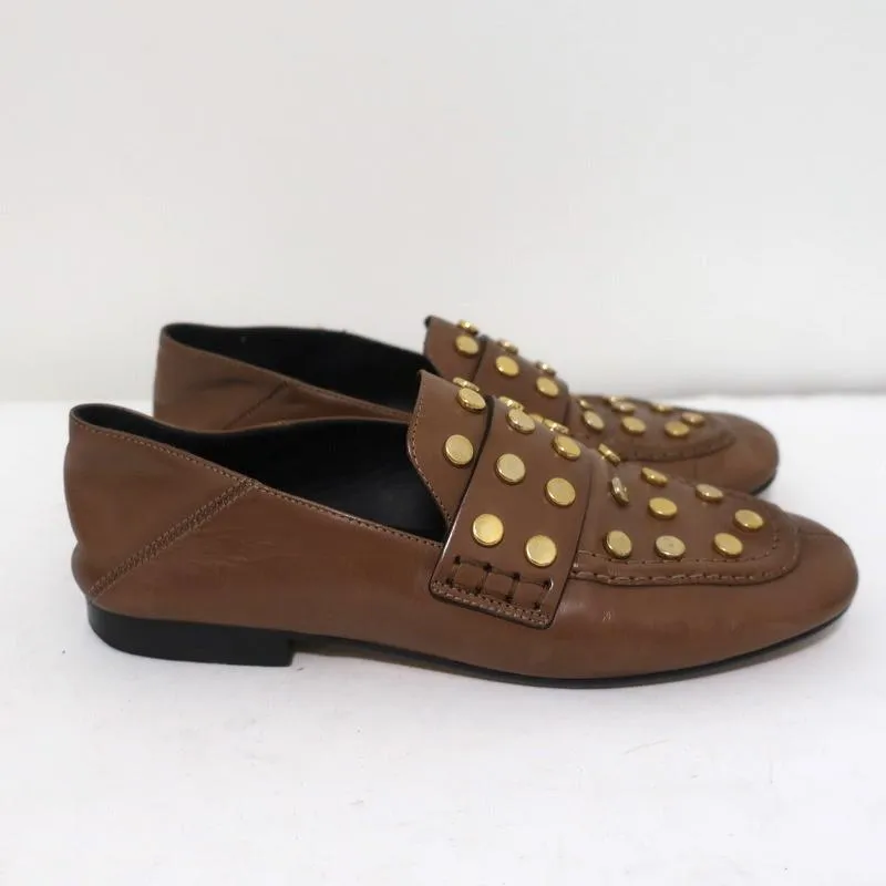 Isabel Marant Feenie Convertible Loafers Brown Studded Leather Flats Size 36