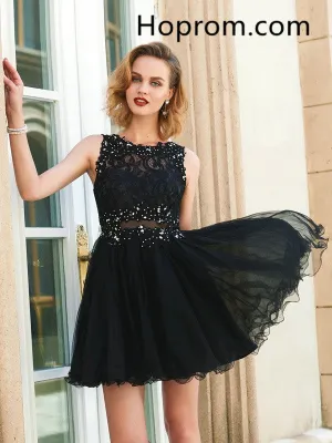 Jewel Sleeveless Lace Net Black Mini Homecoming Dresses
