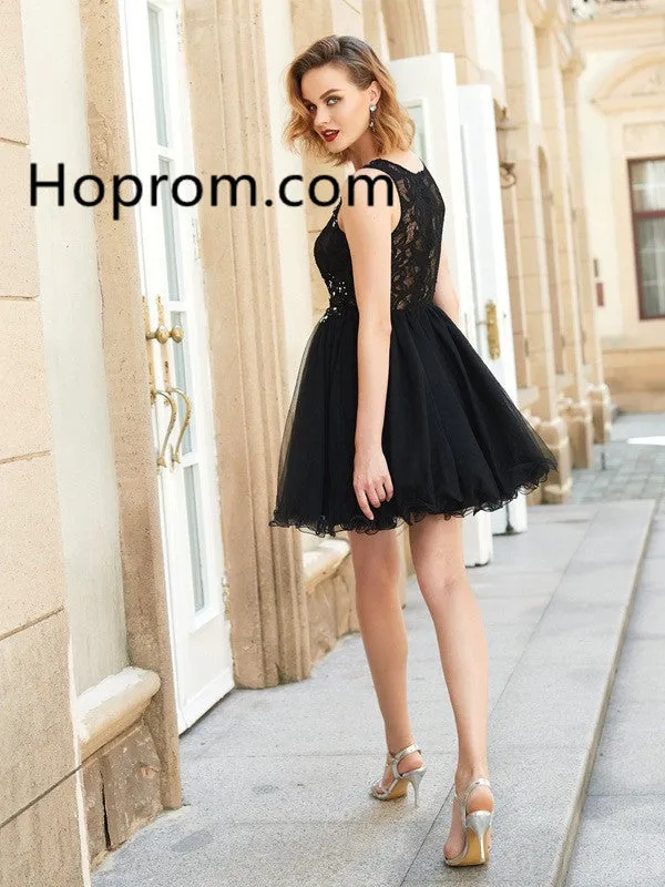 Jewel Sleeveless Lace Net Black Mini Homecoming Dresses