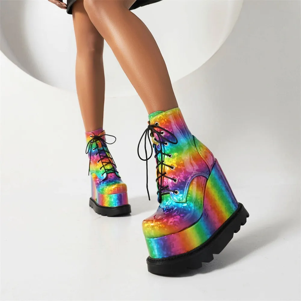 Kaleidoscope Riot' Rainbow Ankle Platform Boots