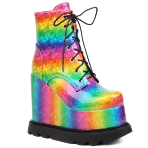 Kaleidoscope Riot' Rainbow Ankle Platform Boots