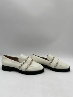 Karl Lagerfeld IRENE White Chain Embellished Leather Round Toe Loafers Size 6M - Very Good
