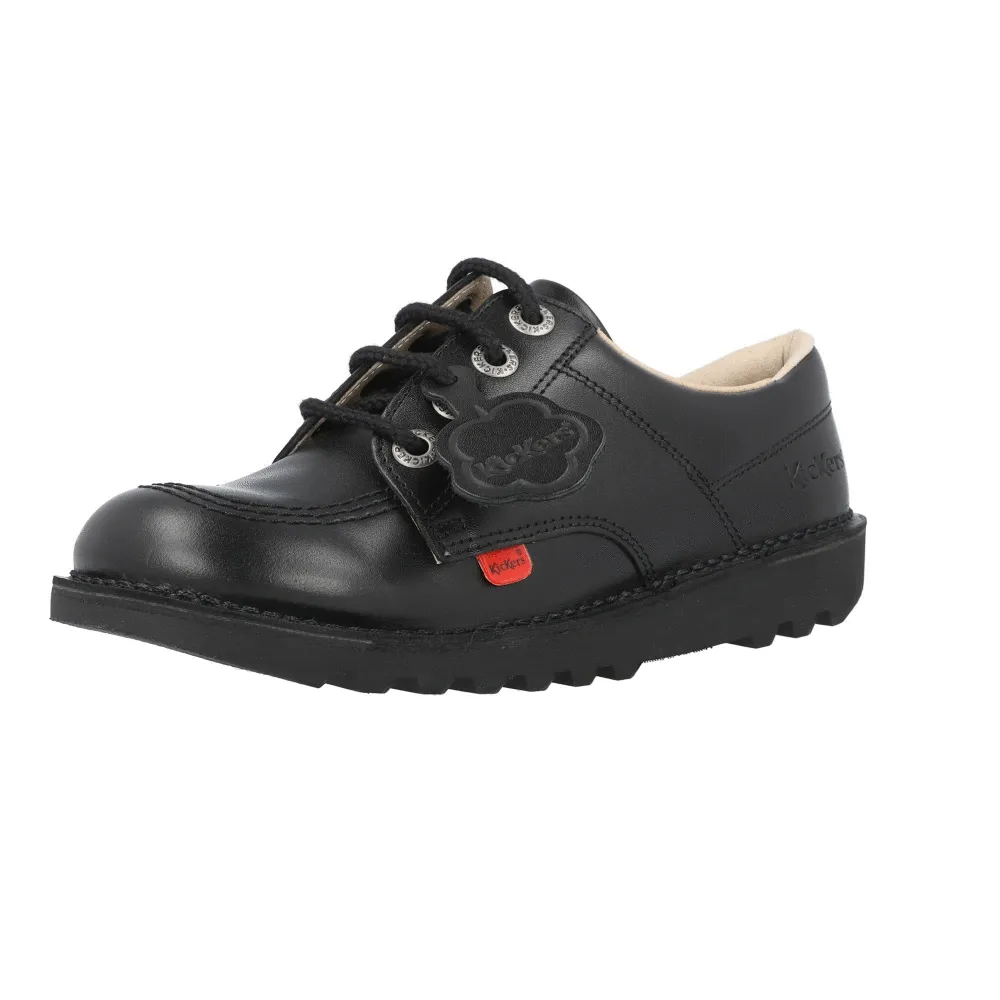 Kickers Kick Lo Black Leather School Shoes