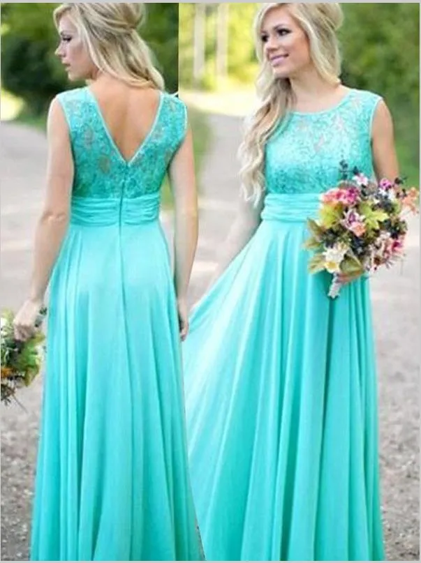 Lace Chiffon Princess Scoop Bridesmaid Dresses For Floor Length