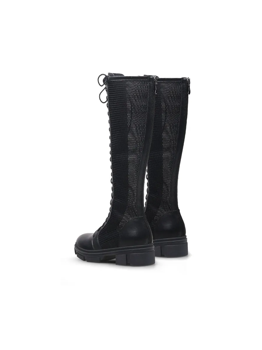 Lallie Black Mesh Knee High Boot