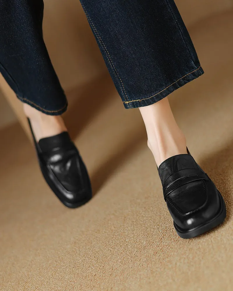 Leather Round Toe Flat Low Heeled Loafers