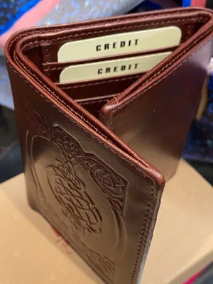 Leather Wallet with a Celtic Eternity Knot Brown ~ Tri-fold