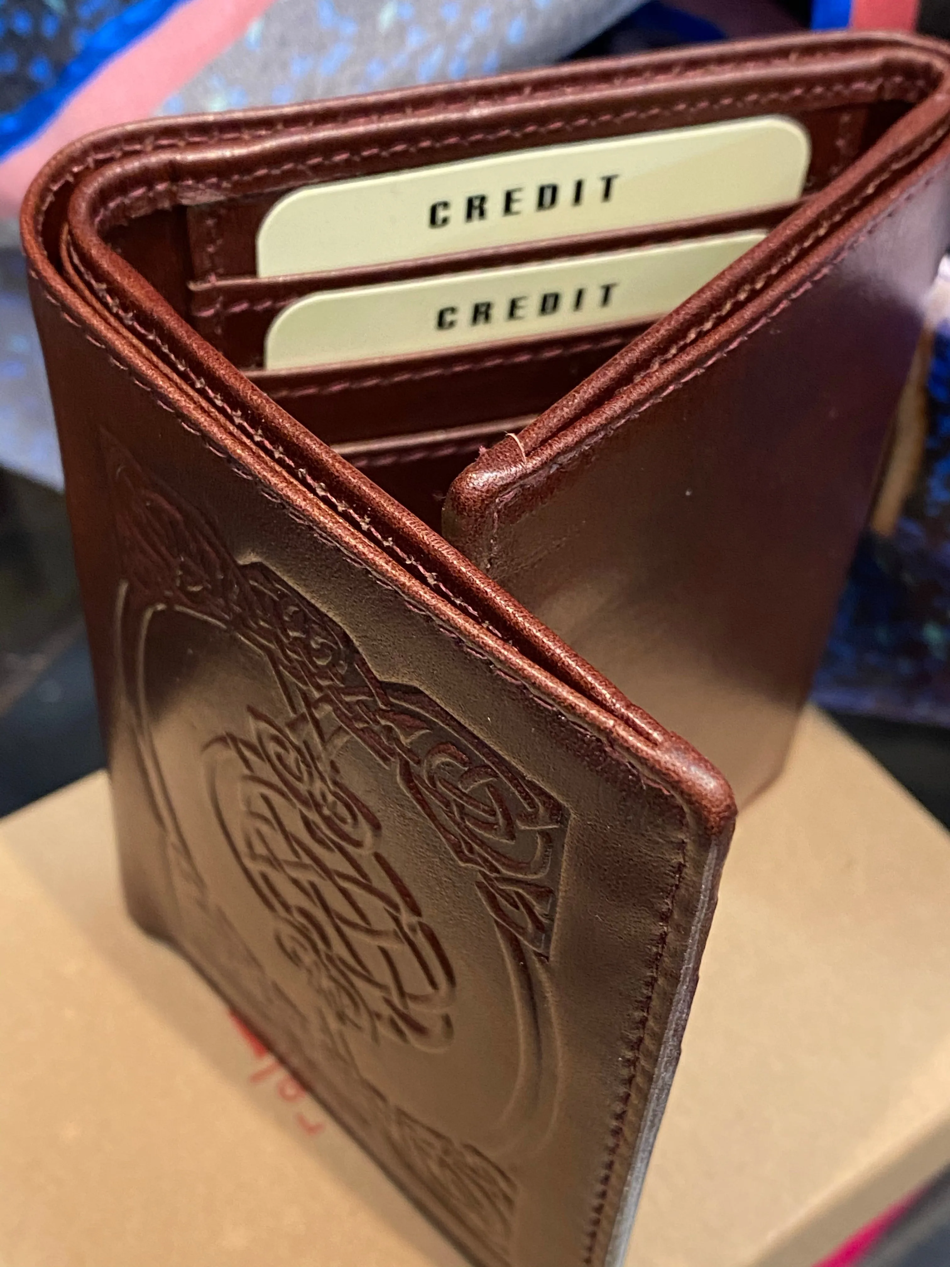 Leather Wallet with a Celtic Eternity Knot Brown ~ Tri-fold