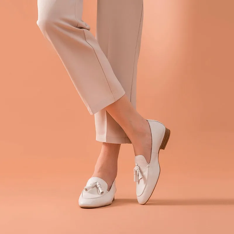 Loafers Women Genuine Cow Leather Fringes Square Toe Slip-On Spring Autumn Lady Flats Handmade
