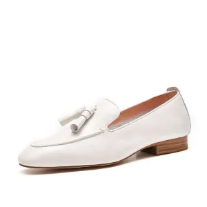 Loafers Women Genuine Cow Leather Fringes Square Toe Slip-On Spring Autumn Lady Flats Handmade