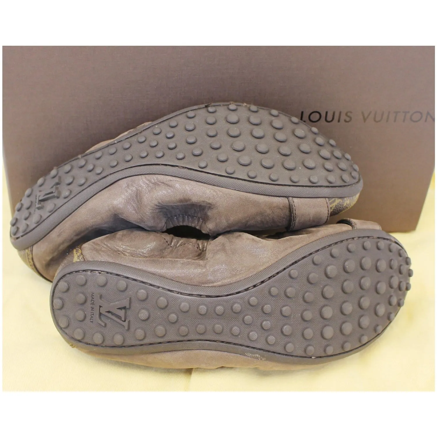 LOUIS VUITTON Lucky Ballerina Monogram Iridescent Leather Flats Brown